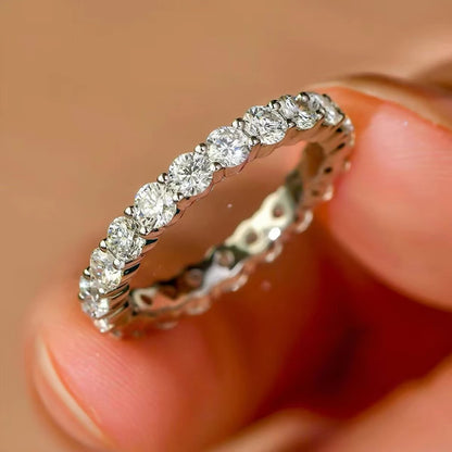 S925 Silver Full Paved Diamond Thin Band Ring/S925银满钻细排戒指