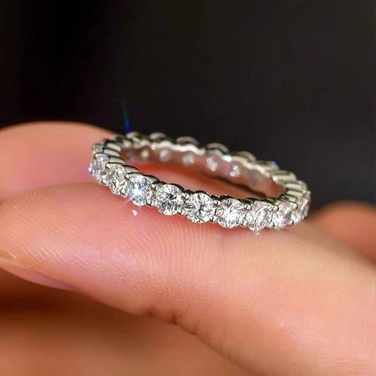 S925 Silver Full Paved Diamond Thin Band Ring/S925银满钻细排戒指